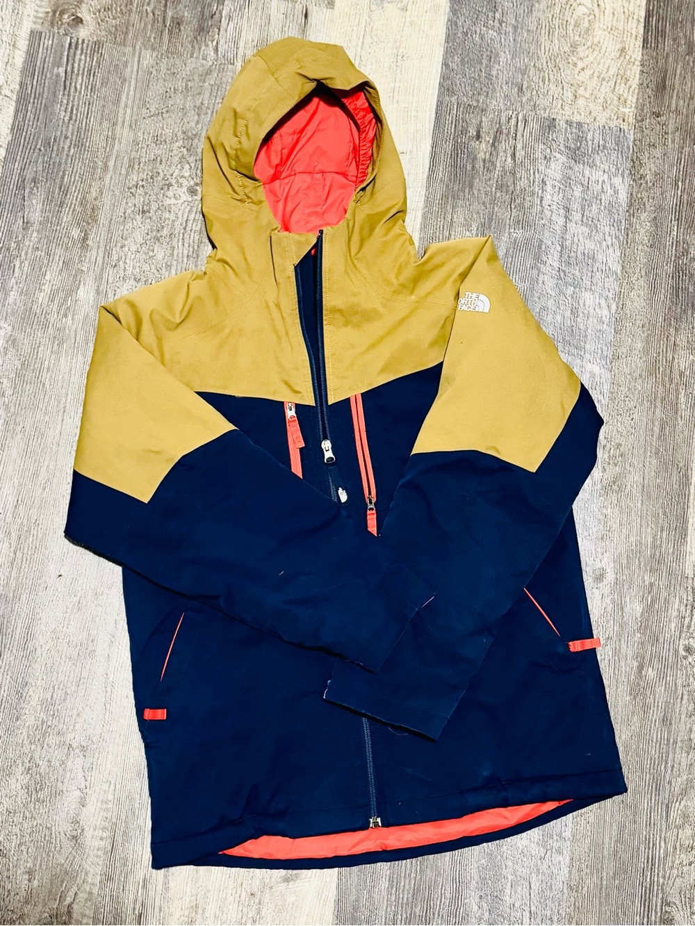 The North Face Kids Colorblock Hooded Jacket - Mustard, Navy & Coral